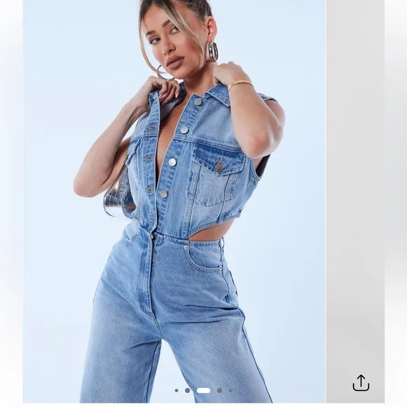 Fashion Nova Baylin Cutout Denim Jumpsuit – Size L – NWT - Picture 5 of 13